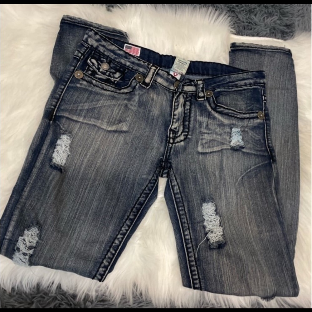 True Religion Dark Blue Ripped low rise Jeans